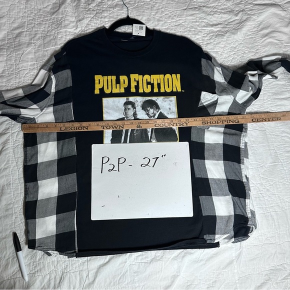 Pulp fiction upcycle plaid shirt black and white - Picture 2 of 6